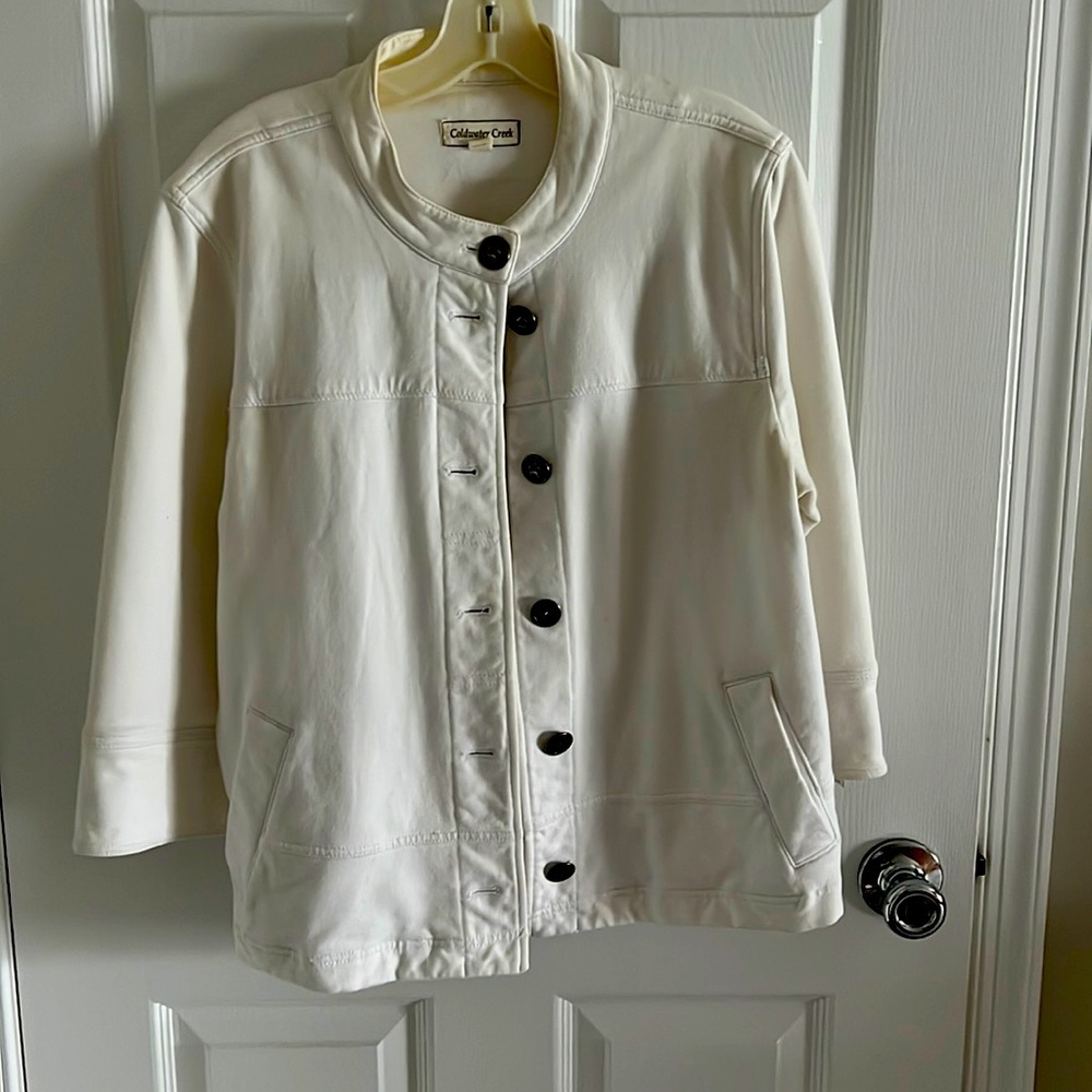Double knit white mid-hip jacket